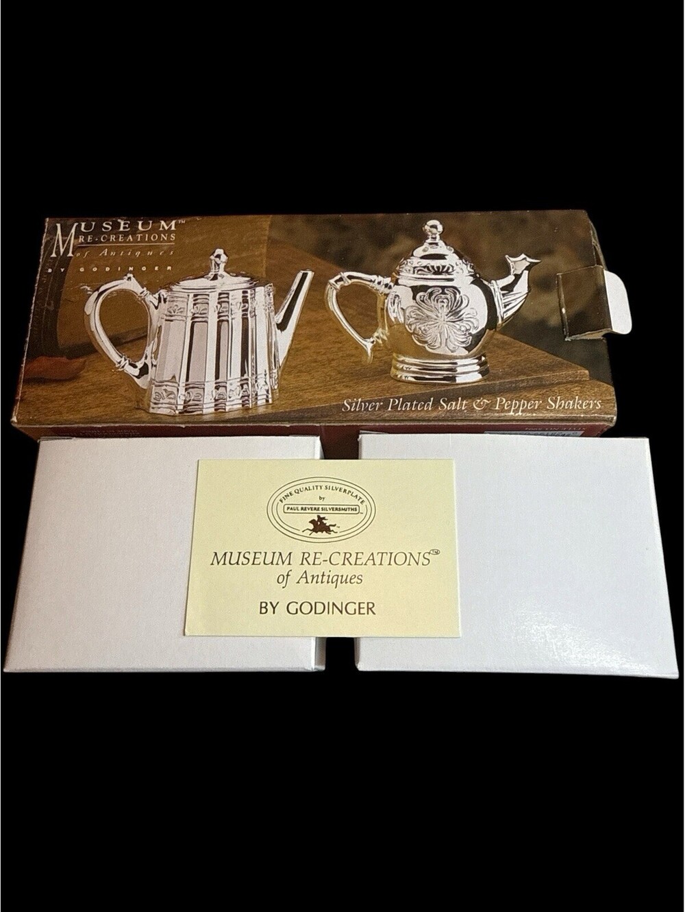 "Godinger Museum Re-creations" Silver Plated Salt & Pepper Shaker Teapot wBOX - Picture 2 of 4
